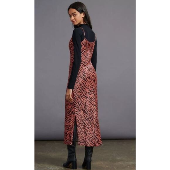 ANTHROPOLOGIE Elyse Midi Dress Tiger Stripe XL Animal Print Safari Vintage Edge - Picture 2 of 13